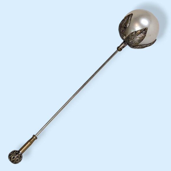 Antique Pearlescent Hat Pin and Cap - Picture 2 of 6
